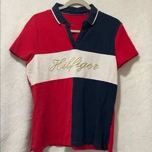 Tommy Hilfiger Red and Navy Colorblock Polo